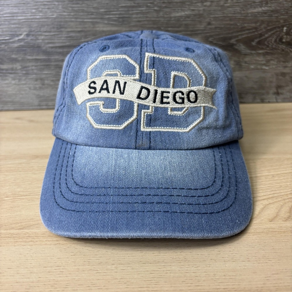 San Diego Hat Cap Strap Back One Size Blue Denim Embroidered SD Dad Mens